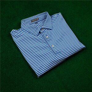 Peter Millar Summer Comfort Striped Blue Golf Polo